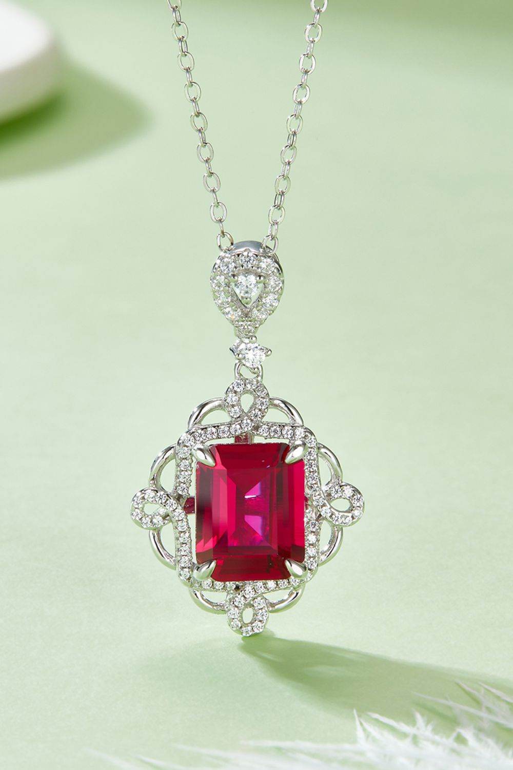 925 Sterling Silver Ruby Pendant Necklace - Delanoir
