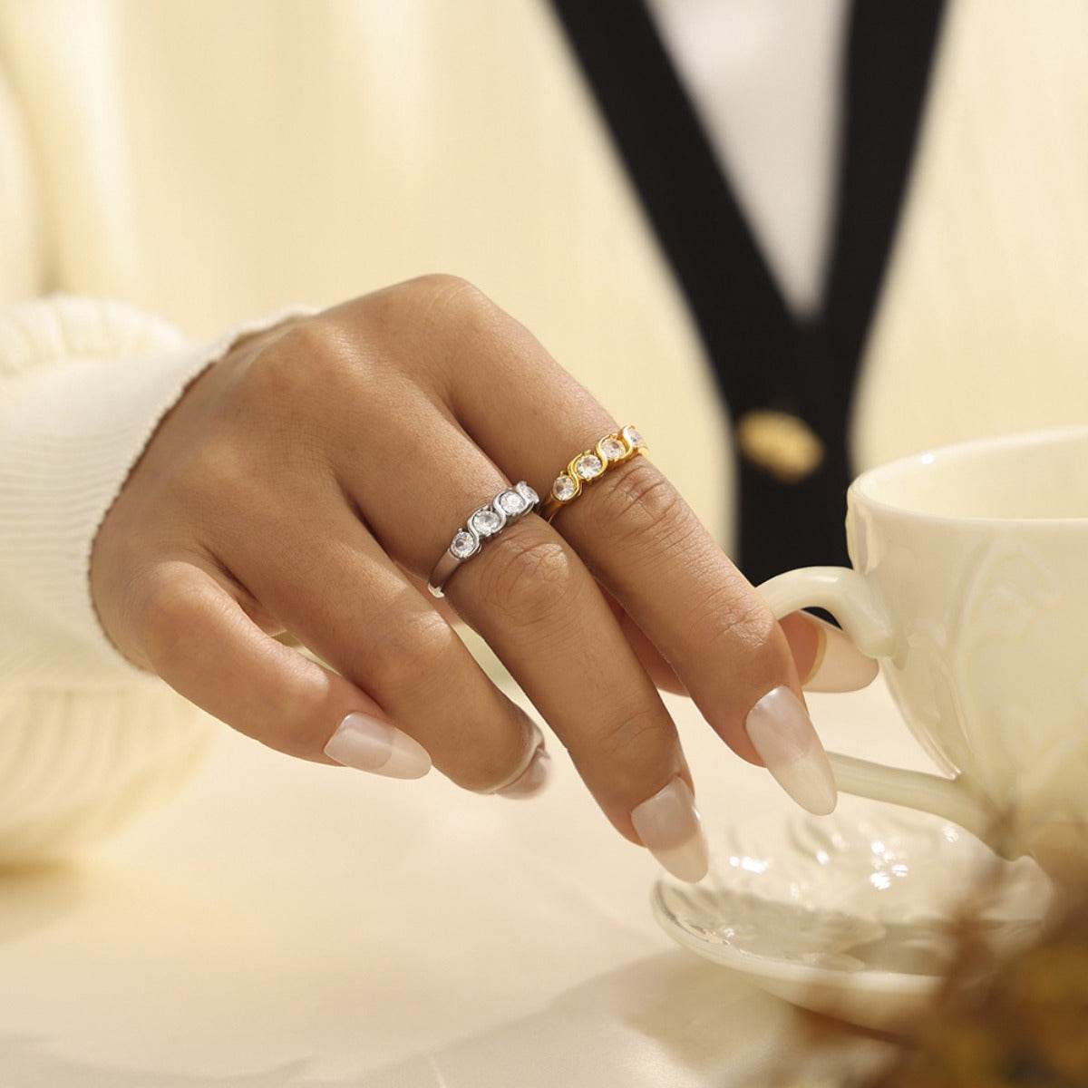 Stainless Steel Inlaid Zircon Ring - Delanoir