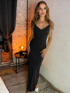 Backless Cowl Neck Sleeveless Cami Dress - Delanoir