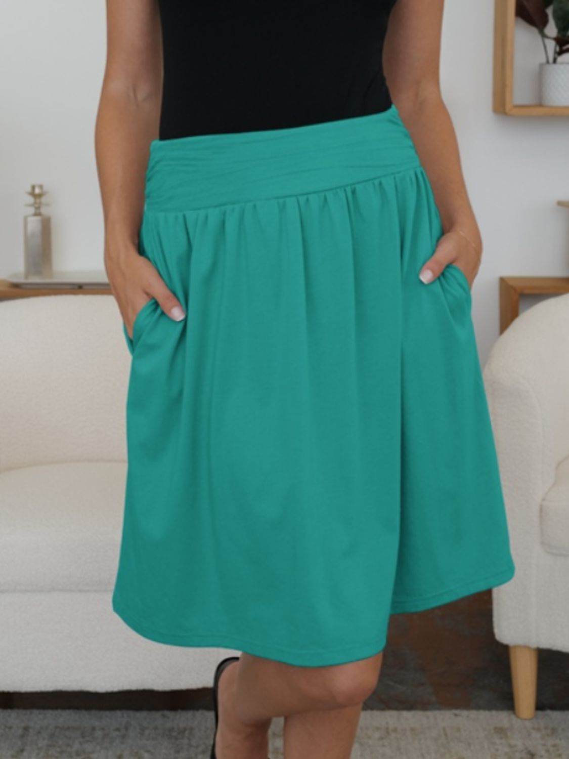 FAM-FAM Elastic Waist Skirt with Pockets - Delanoir