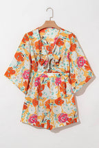 Tied Printed Half Sleeve Romper - Delanoir