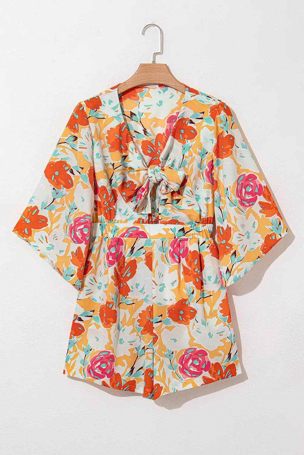 Tied Printed Half Sleeve Romper - Delanoir
