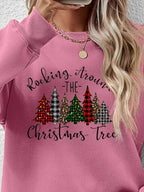 Christmas Tree Graphic Round Neck Sweatshirt - Delanoir
