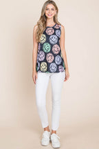BOMBOM Round Neck Smiley Face Tank - Delanoir