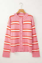 Striped Button Down Long Sleeve Cardigan - Delanoir