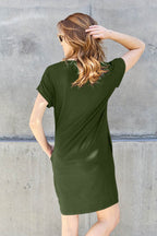 Basic Bae Full Size Round Neck Short Sleeve Dress with Pockets - Delanoir