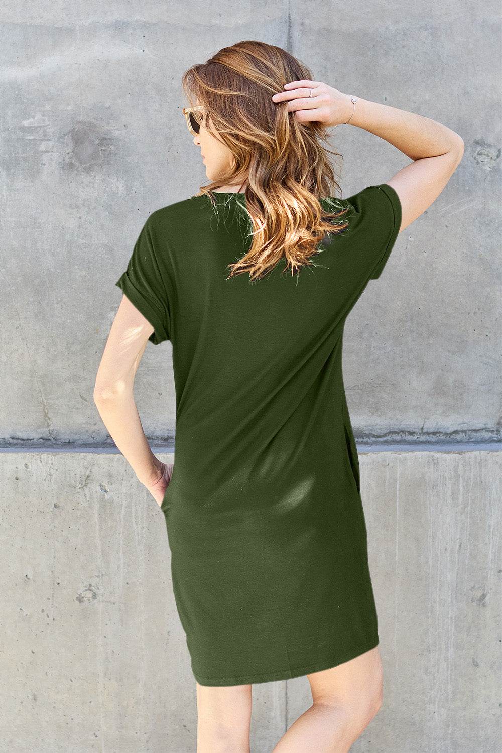 Basic Bae Full Size Round Neck Short Sleeve Dress with Pockets - Delanoir