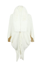 Fringe Detail Long Sleeve Ribbed Poncho - Delanoir
