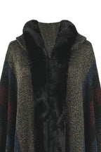 Color Block Fringe Detail Poncho - Delanoir