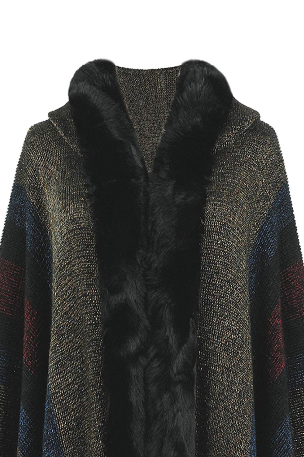 Color Block Fringe Detail Poncho - Delanoir