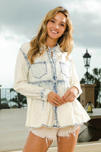 BiBi Snap Down Peplum Washed Shirt - Delanoir