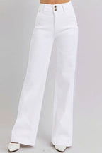 RISEN Full Size Tummy Control Double Button Wide Leg Jeans - Delanoir