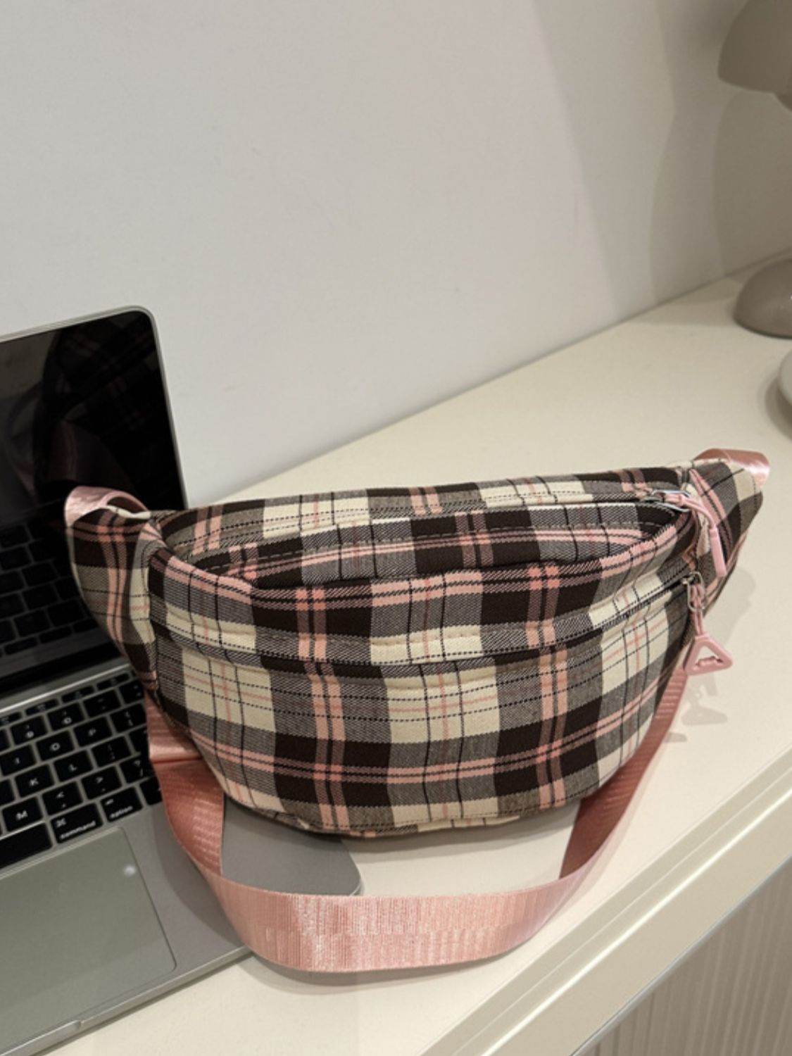 Plaid Adjustable Strap Crossbody Bag - Delanoir