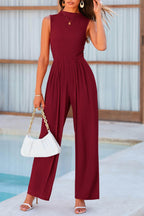 Mock Neck Sleeveless Wide Leg Jumpsuit - Delanoir