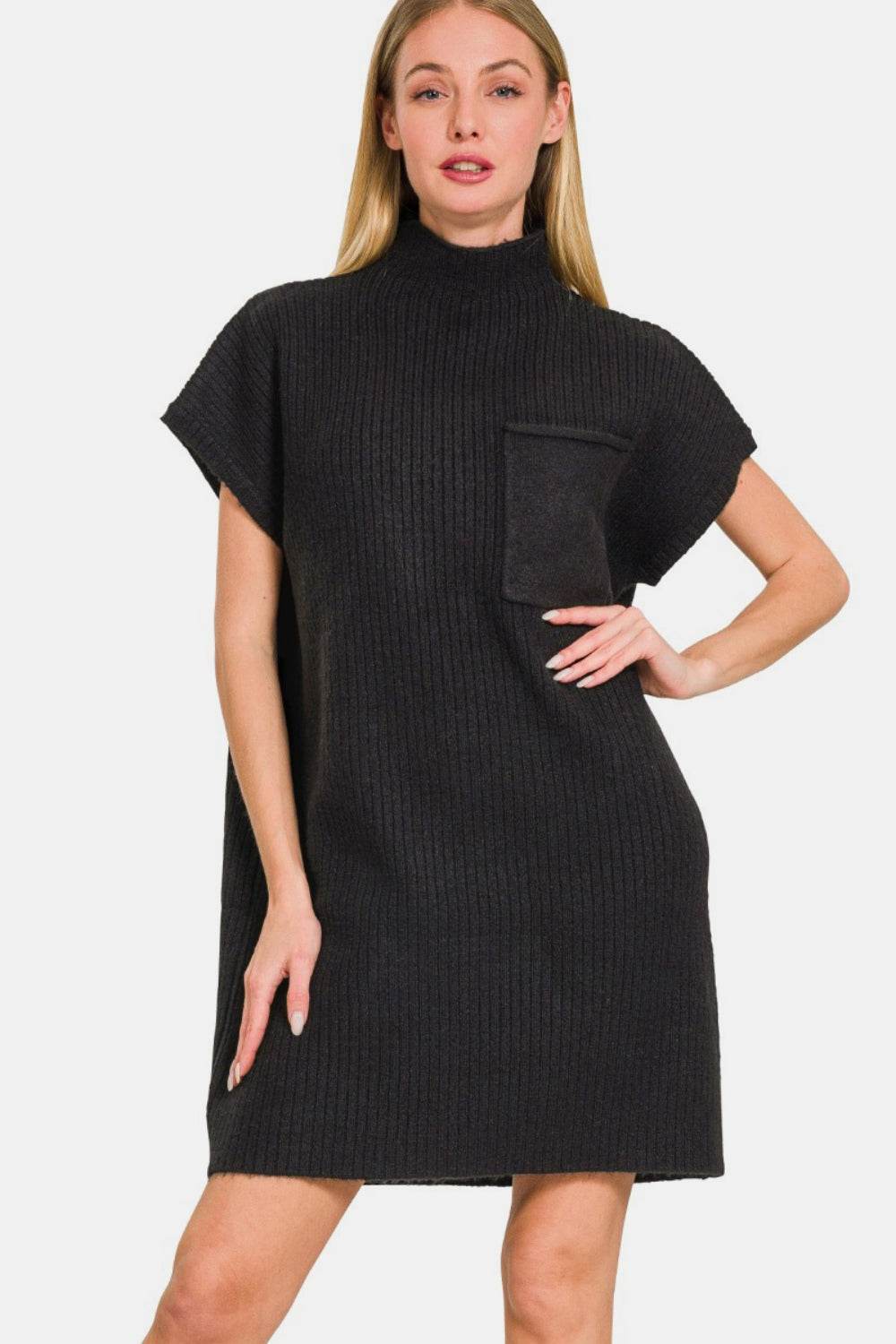 Zenana Short Sleeve Sweater Mini Dress - Delanoir