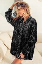 BiBi Button Up Long Sleeve Velvet Shirt - Delanoir