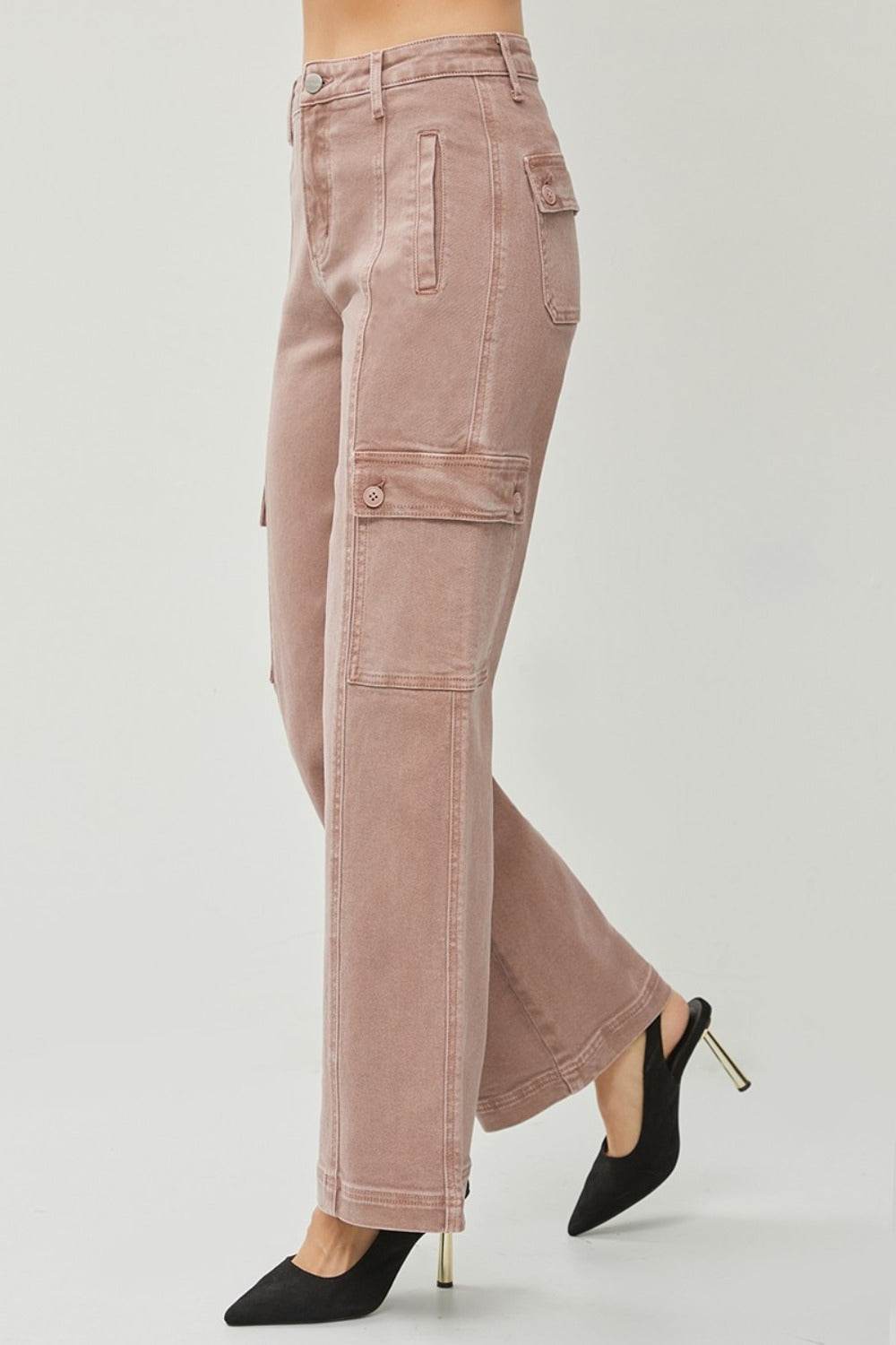RISEN Full Size High Rise Wide Leg Cargo Jeans - Delanoir