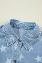 Raw Hem Star Collared Neck Denim Top - Delanoir