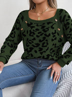 Leopard Buttoned Square Neck Sweater - Delanoir