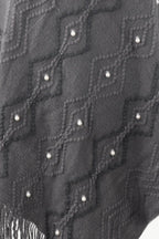 Pearl Trim V-Neck Fringe Hem Poncho - Delanoir