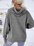 Texture Drawstring Long Sleeve Hooded Sweater - Delanoir