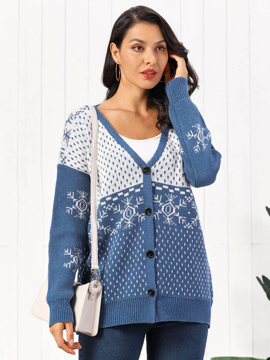Snowflake Button Down Cardigan - Delanoir