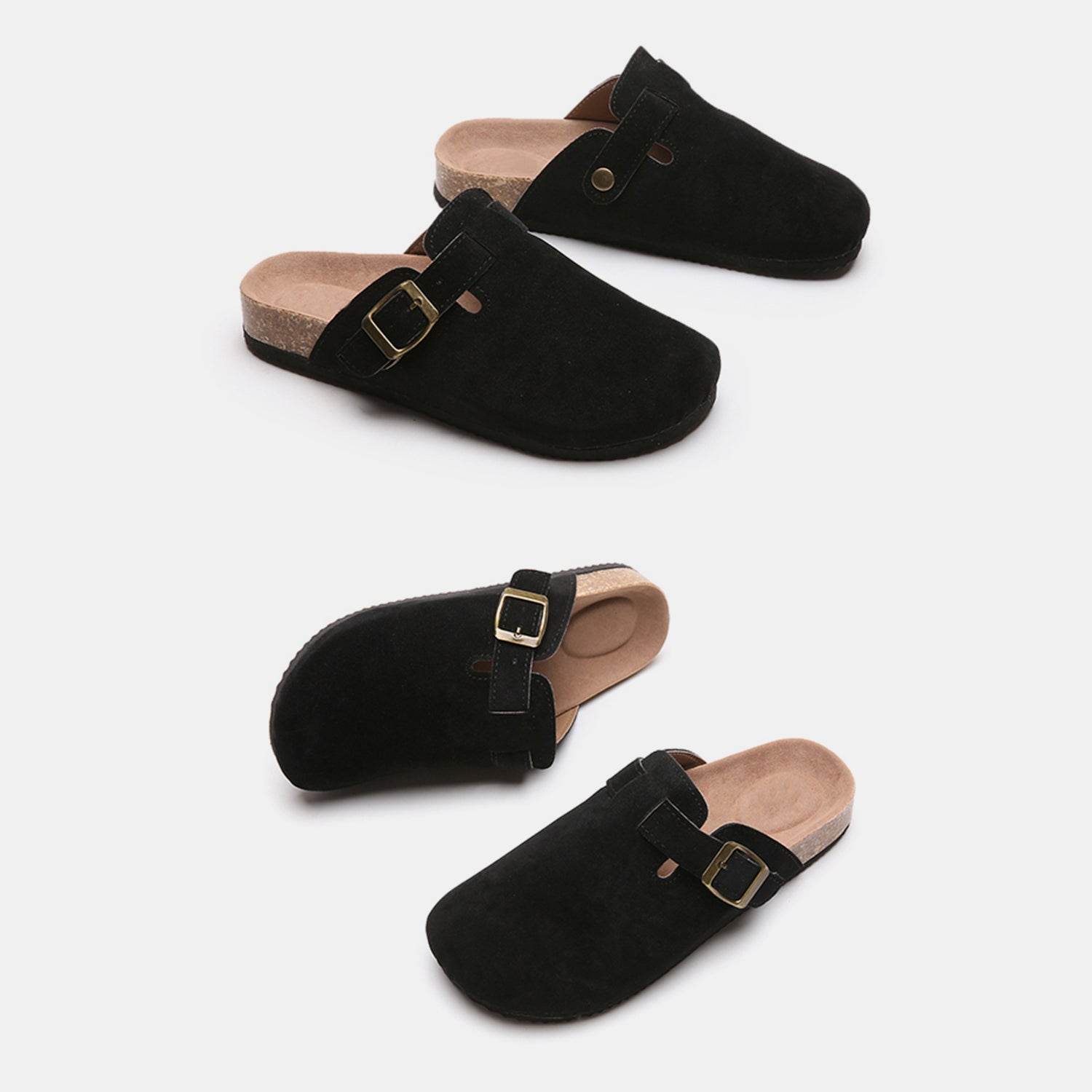 Suede Closed Toe Buckle Slide - Delanoir