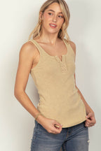 VERY J Washed Ribbed Tank with Placket Detail - Delanoir