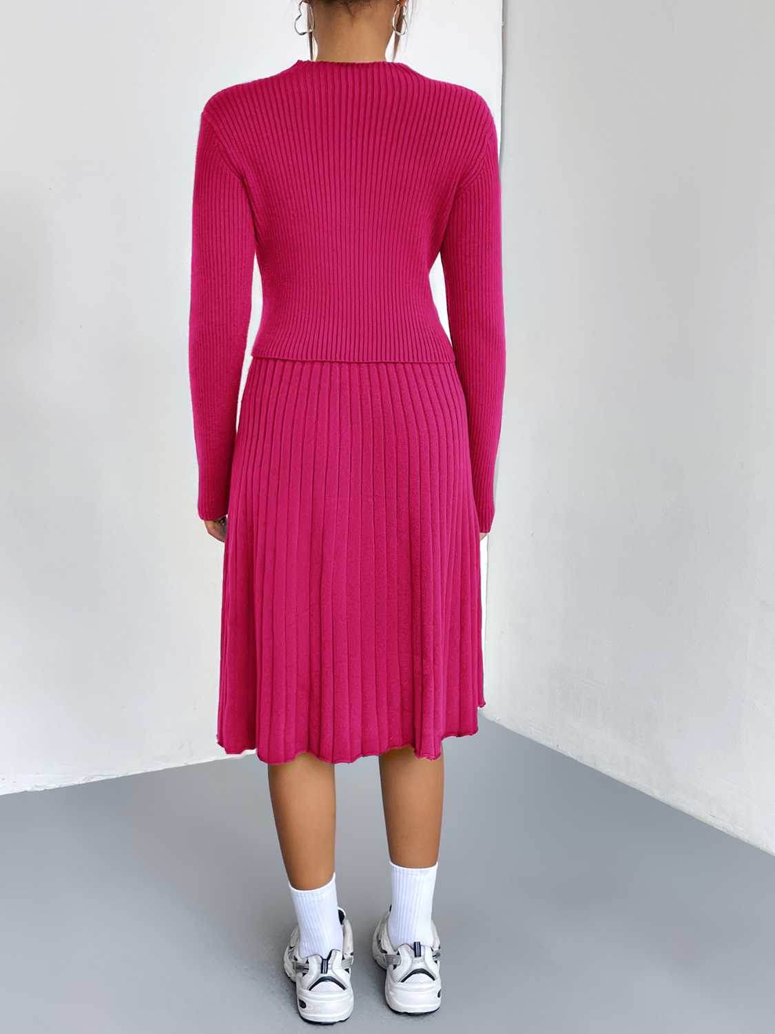 Rib-Knit Sweater and Skirt Set - Delanoir