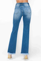 bytos Full Size Raw Hem Distressed High Rise Bootcut Jeans - Delanoir