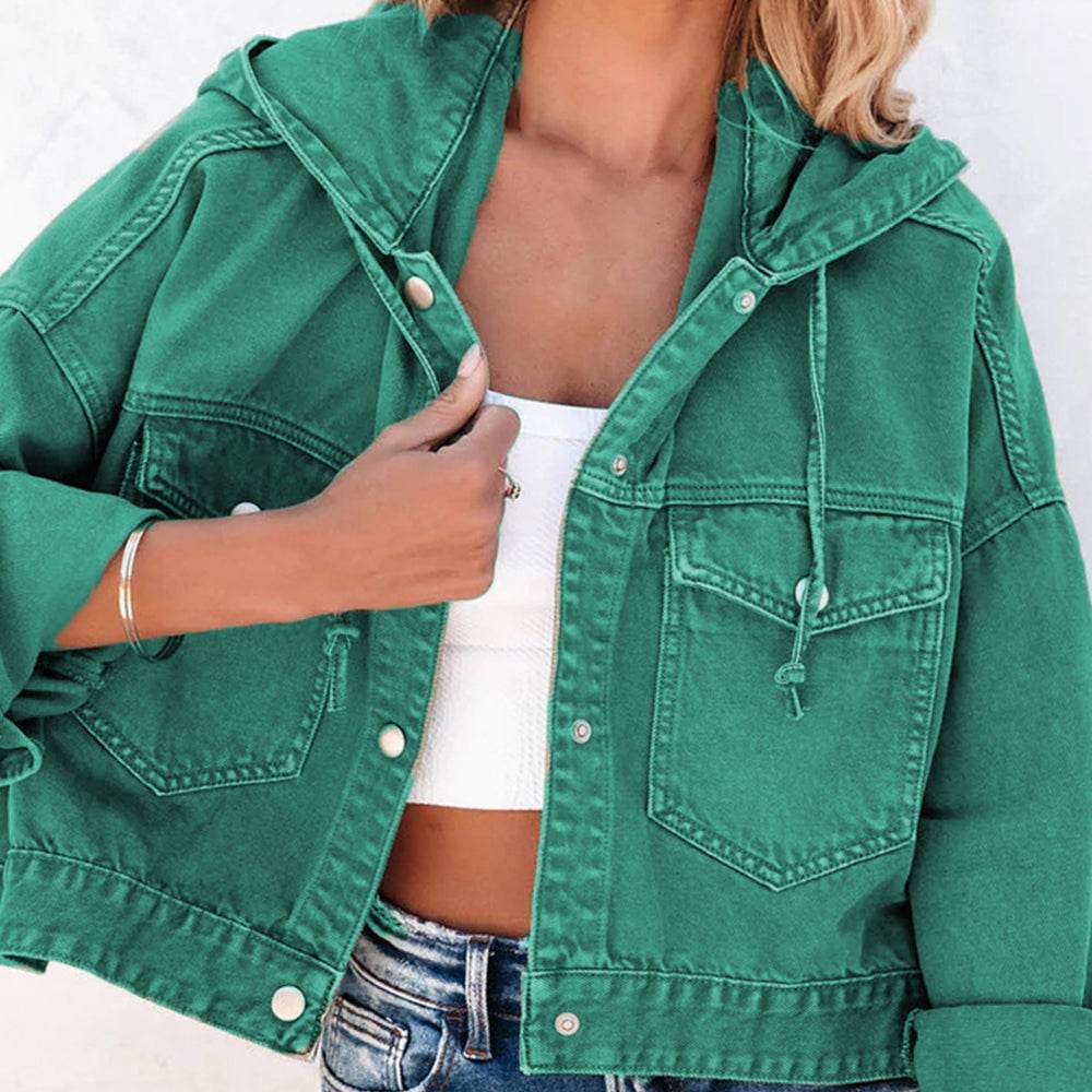 Hooded Dropped Shoulder Denim Jacket - Delanoir