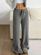 Tied Striped Wide Leg Pants - Delanoir