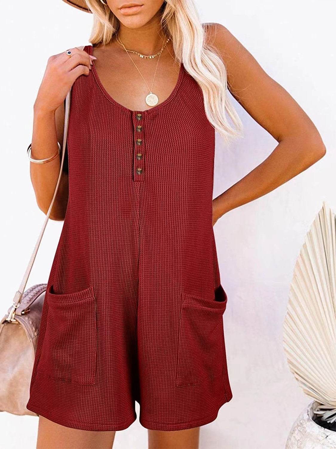 Full Size Pocketed Scoop Neck Sleeveless Romper - Delanoir