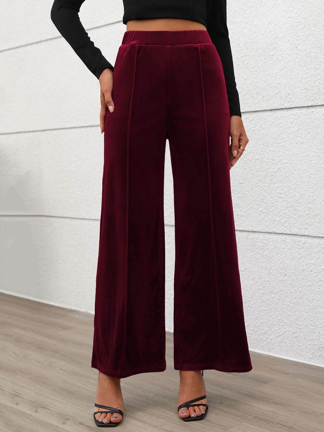 Elastic Waist Wide Leg Pants - Delanoir