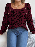 Leopard Buttoned Square Neck Sweater - Delanoir