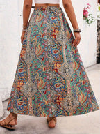 Slit Printed Elastic Waist Skirt - Delanoir