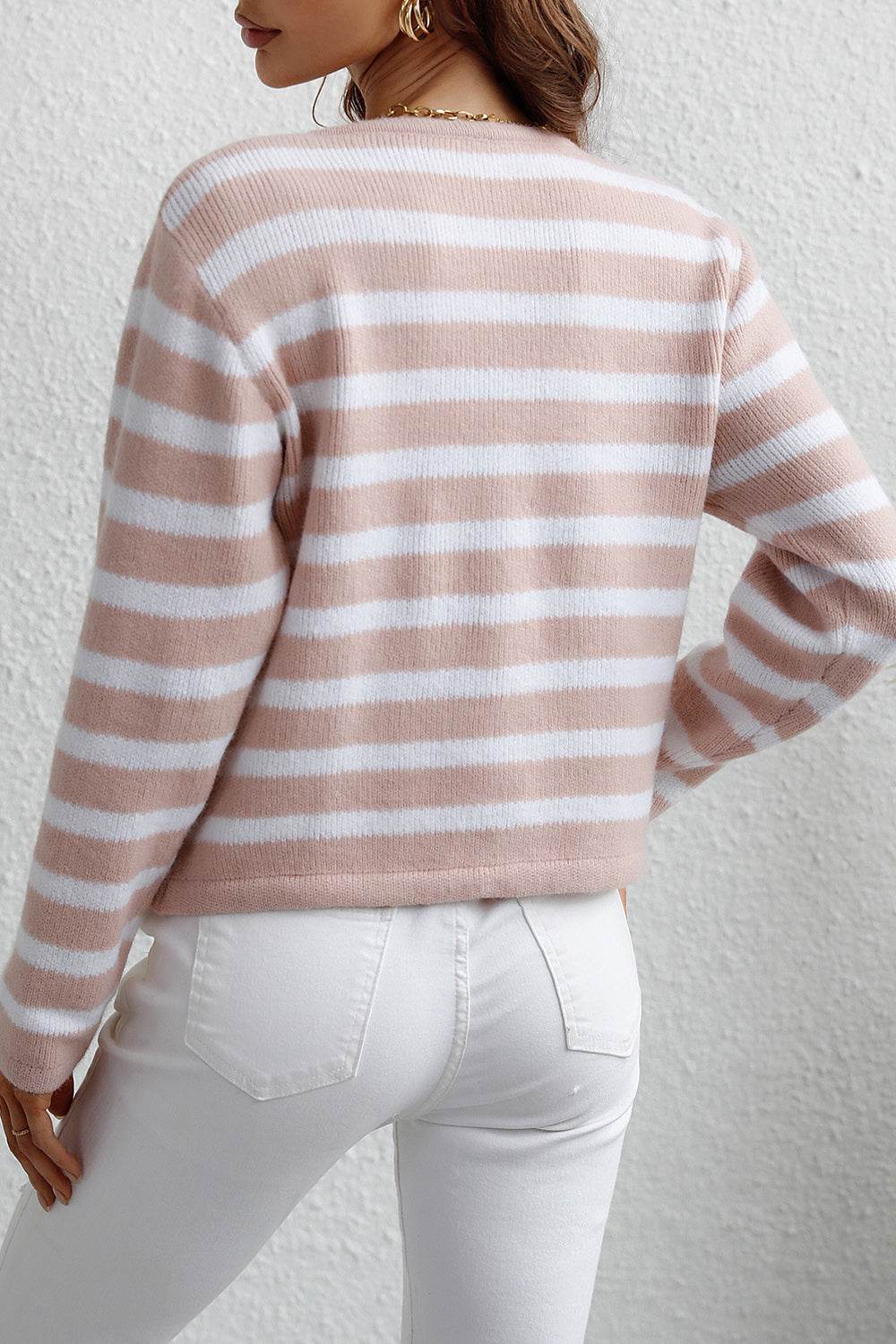 Striped Button Down Long Sleeve Cardigan - Delanoir