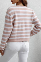 Striped Button Down Long Sleeve Cardigan - Delanoir
