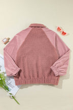Lace Detail Zip Up Sherpa Patchwork Jacket - Delanoir