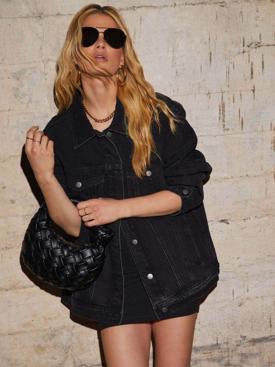 Button Up Collared Neck Denim Jacket - Delanoir