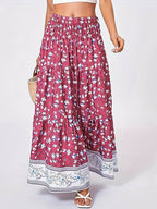 Full Size Tiered Printed Elastic Waist Skirt - Delanoir