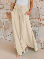 Drawstring Wide Leg Pants with Pockets - Delanoir