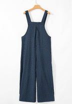 Plaid Wide Strap Wide Leg Overalls - Delanoir