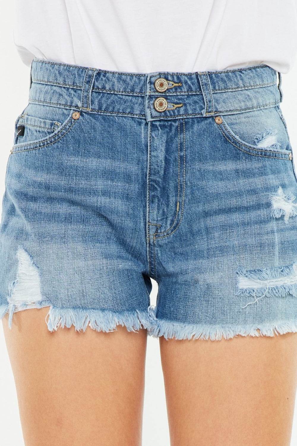 Kancan Full Size High Rise Raw Hem Denim Shorts - Delanoir