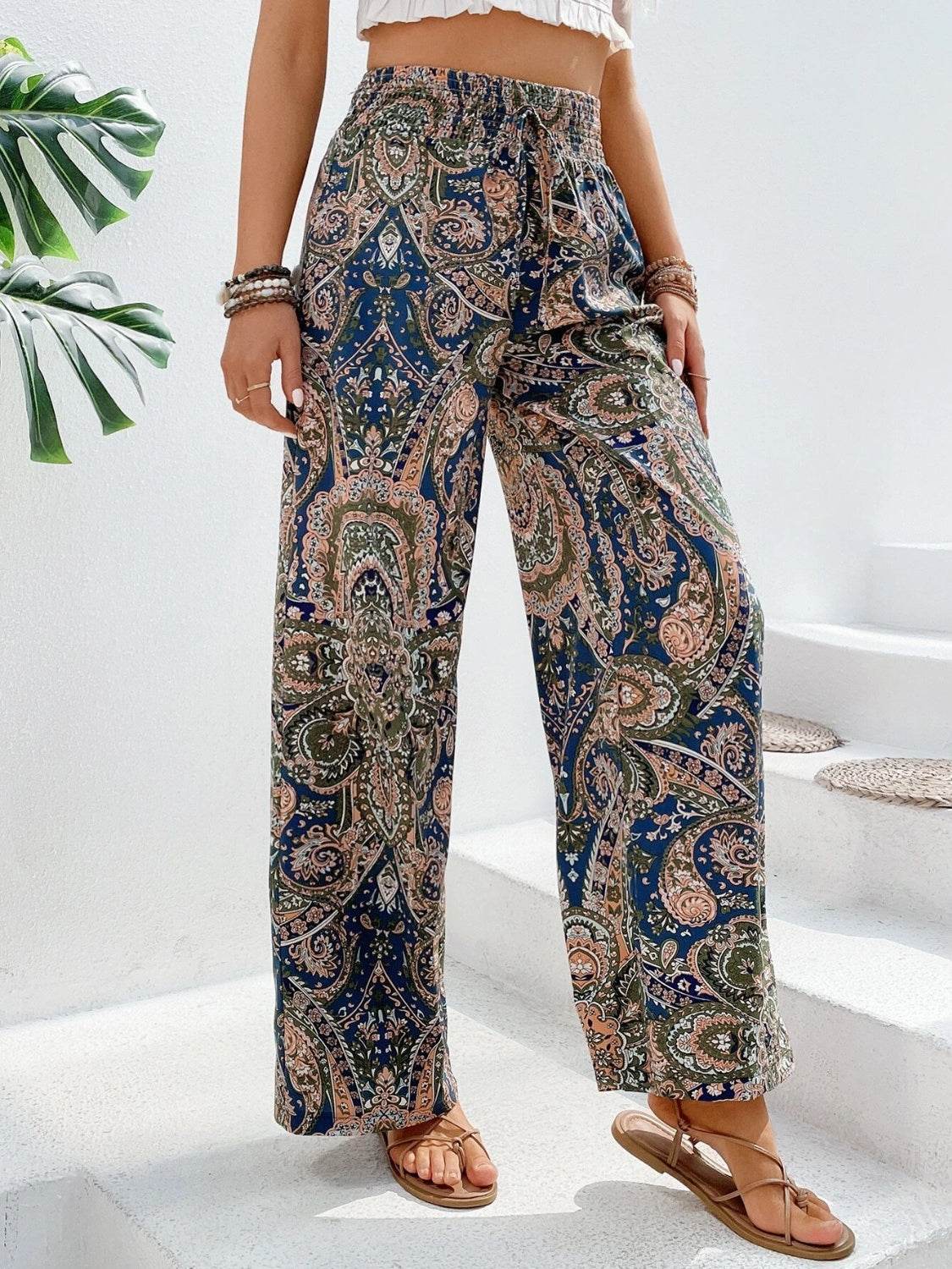 Printed Wide Leg Pants - Delanoir