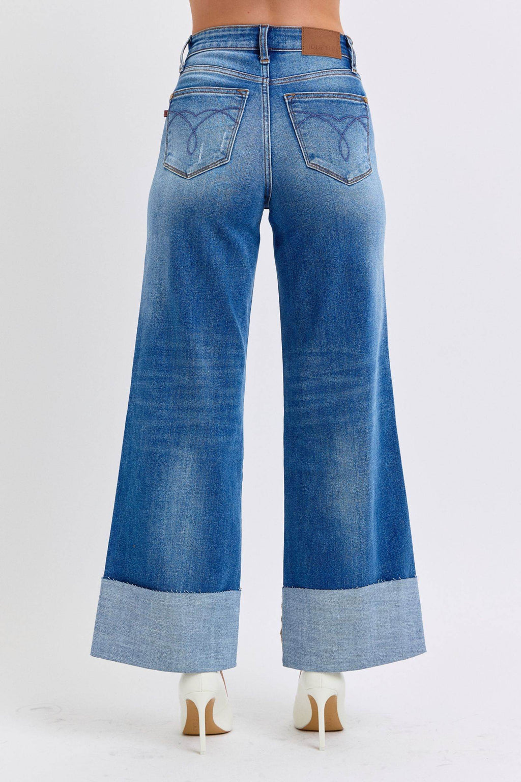 Judy Blue Full Size Distressed High Waist Wide Leg Jeans - Delanoir