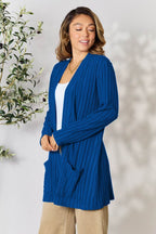 Basic Bae Full Size Ribbed Open Front Cardigan with Pockets - Delanoir