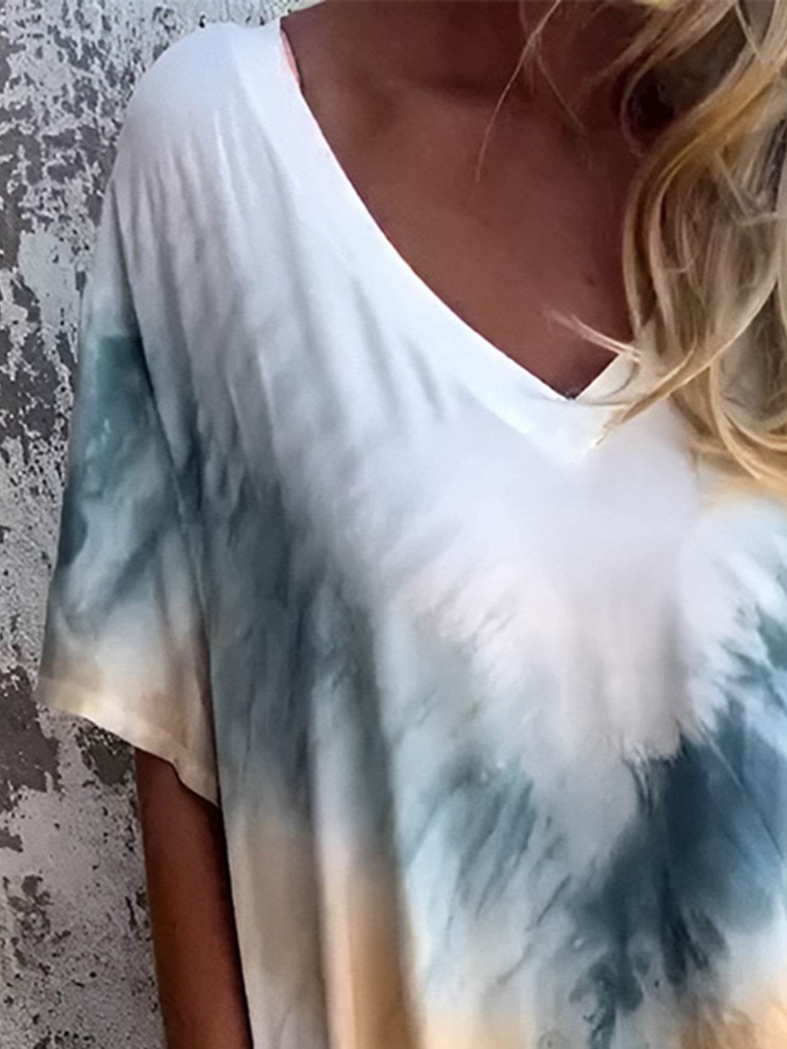 Full Size Pocketed Tie-Dye Short Sleeve Dress - Delanoir