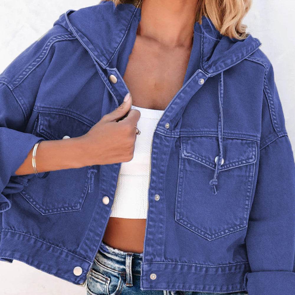 Hooded Dropped Shoulder Denim Jacket - Delanoir