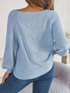 Openwork Buttoned Square Neck Sweater - Delanoir